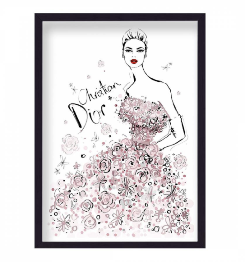 Christian Dior Pink Roses Gown Framed Print